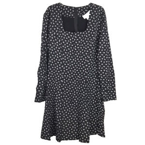 Vintage Rampage Dress Long Sleeve Square Neck Floral Black White Juniors Size 11